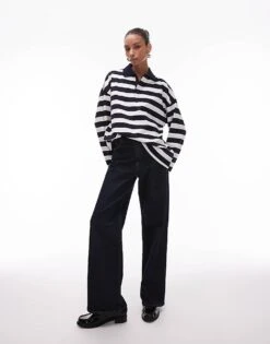 Mango Contrast Collar Striped Jumper In Navy For Women -Mango Sales 208126878 3