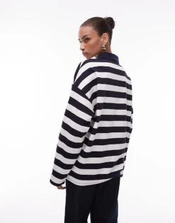 Mango Contrast Collar Striped Jumper In Navy For Women -Mango Sales 208126878 4