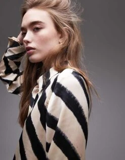 Mango Satin Striped Shirt In White And Black For Women -Mango Sales 208126894 3