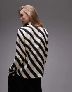Mango Satin Striped Shirt In White And Black For Women -Mango Sales 208126894 4