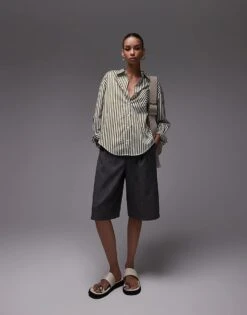 Mango Stripe Shirt In White And Green For Women -Mango Sales 208126902 1 green 1