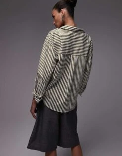 Mango Stripe Shirt In White And Green For Women -Mango Sales 208126902 2