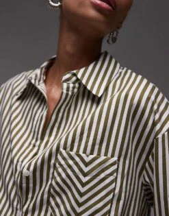 Mango Stripe Shirt In White And Green For Women -Mango Sales 208126902 3