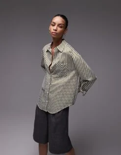 Mango Stripe Shirt In White And Green For Women -Mango Sales 208126902 4