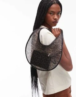 Mango Mesh Leopard Print Hand Bag In Black For Women -Mango Sales 208126912 1 black 1