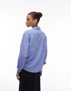 Mango Stripe Shirt In Mid Blue For Women Dark Blue -Mango Sales 208126939 3