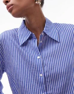 Mango Stripe Shirt In Mid Blue For Women Dark Blue -Mango Sales 208126939 4