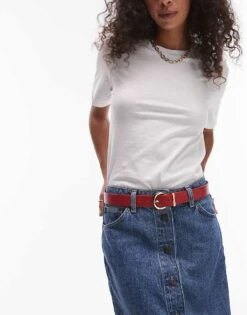 Mango Gold Hoop Buckle Belt In Red For Women