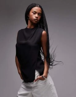 Mango Wrap Front Satin Sleeveless Top In Black For Women -Mango Sales 208126962 1 black 1