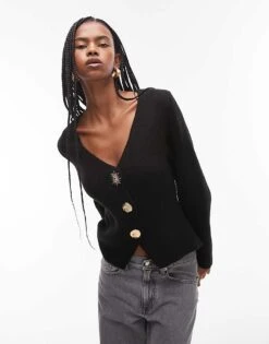Mango Oversized Cardigan With Gold Sun Button Detail In Black For Women