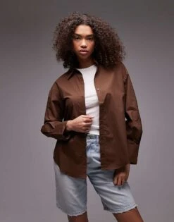 Mango Oversized Linen Look Shirt In Dark Brown For Women -Mango Sales 208127001 4