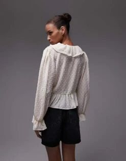 Mango Ruffle Tie Front Top In White For Women -Mango Sales 208127085 3