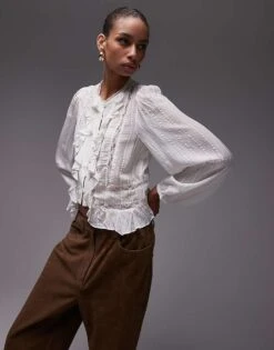 Mango Lace Insert Ruffle Blouse In White For Women