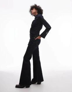 Mango Flare Jeans In Dark Blue For Women Mid Blue -Mango Sales 208127124 3