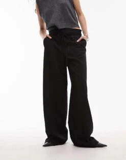 Mango Pleat Front Tie Waist Tailored Trouser In Black For Women -Mango Sales 208127133 3