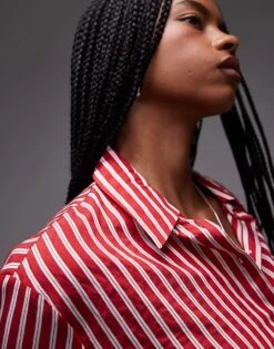 Mango Oversized Stripe Shirt In Red For Women -Mango Sales 208127178 3