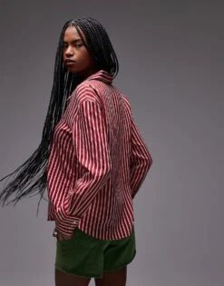 Mango Oversized Stripe Shirt In Red For Women -Mango Sales 208127178 4
