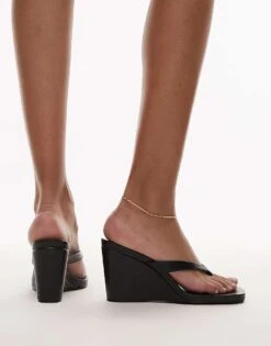 Mango Wedge Heel Leather Sandal In Black For Women -Mango Sales 208127191 3