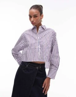 Mango Cropped Stripe Shirt In Blue And Red For Women Dark Blue -Mango Sales 208127192 1 darkblue 1
