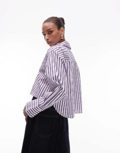 Mango Cropped Stripe Shirt In Blue And Red For Women Dark Blue -Mango Sales 208127192 3