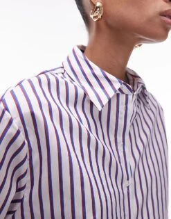 Mango Cropped Stripe Shirt In Blue And Red For Women Dark Blue -Mango Sales 208127192 4