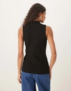 Mango Knitted Gold Button Waistcoat In Black For Women -Mango Sales 208127225 3