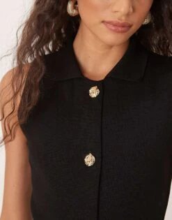 Mango Knitted Gold Button Waistcoat In Black For Women -Mango Sales 208127225 4