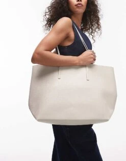 Mango Large Tote Bag In Beige For Women
