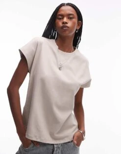 Mango Cap Sleeve Premium T-shirt In Beige For Women -Mango Sales 208176711 1 beige 1