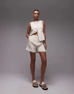 Mango Tailored Short Co-ord In Beige For Women