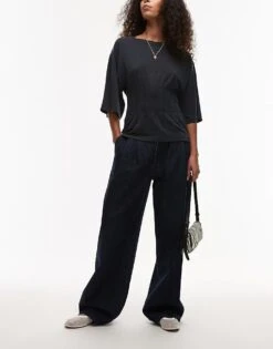 Mango Pleat Front Slouchy Jeans In Dark Blue For Women