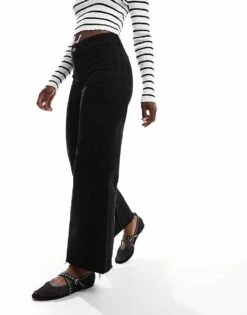 Mango Wide Leg Jeans In Black For Women