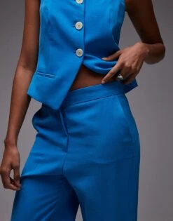 Mango Linen Mix Straight Leg Trouser Co-ord In Blue For Women -Mango Sales 208339632 3