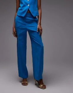 Mango Linen Mix Straight Leg Trouser Co-ord In Blue For Women -Mango Sales 208339632 5