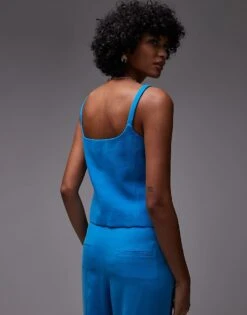 Mango Linen Mix Waistcoat Co-ord In Blue For Women -Mango Sales 208339659 3