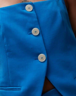 Mango Linen Mix Waistcoat Co-ord In Blue For Women -Mango Sales 208339659 4