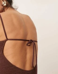 Mango Tie Back Textured Swimsuit In Chocolate For Women -Mango Sales 208339722 4