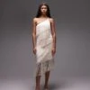 Mango Fringe One Shoulder Maxi Dress In White For Women