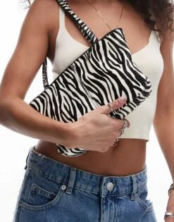 Mango Zebra Print Leather Shoulder Bag In White For Women
