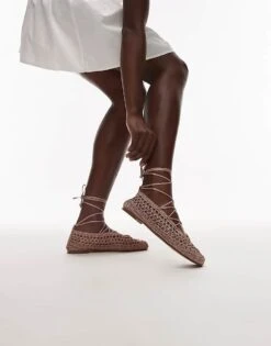 Mango Crochet Ballet Pump In Pink For Women