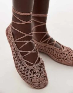 Mango Crochet Ballet Pump In Pink For Women -Mango Sales 208345157 3
