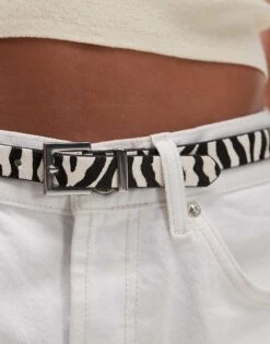 Mango Zebra Print Leather Belt In Black For Women -Mango Sales 208345221 3