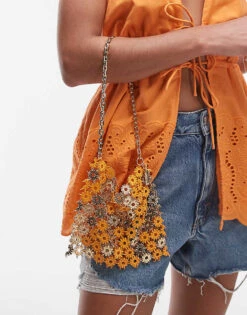 Mango Floral Chain Metal Bag In Orange For Women -Mango Sales 208345228 3