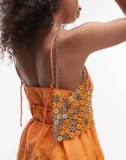 Mango Floral Chain Metal Bag In Orange For Women -Mango Sales 208345228 4