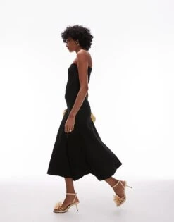 Mango Bandeau Knitted Volume Skirt Midi Dress In Black For Women