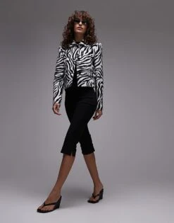 Mango Zebra Print Cropped Jacket In White For Women