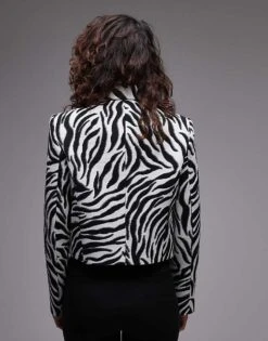Mango Zebra Print Cropped Jacket In White For Women -Mango Sales 208345275 4