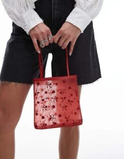 Mango Floral Detail Mesh Bag In Red For Women