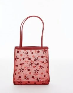 Mango Floral Detail Mesh Bag In Red For Women -Mango Sales 208345298 4