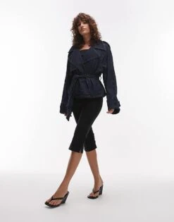 Mango Cropped Dark Denim Trench In Blue For Women -Mango Sales 208345332 3